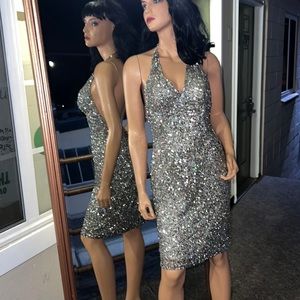 VINTAGE SIVER SEQUIN PLUNGE BACK HANDMADE APPROXIMATELY A SIZE 4-6 STUNNING